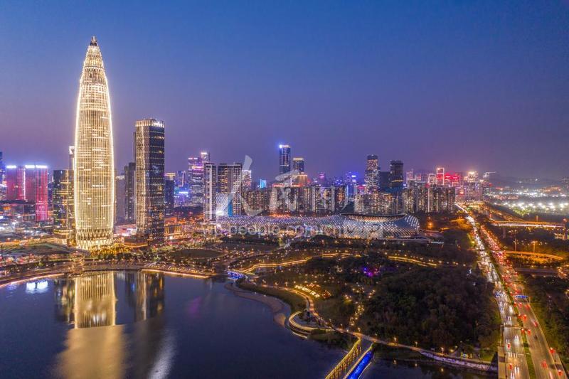 广东深圳南山区CBD的夜景和日落风光（资料图）-人民图片网