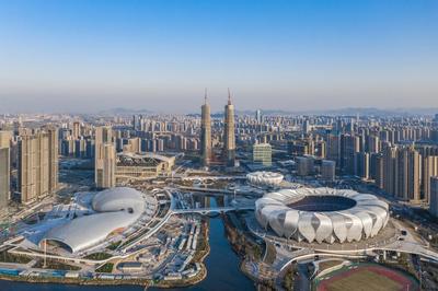杭州:奥体中心白昼全景航拍(资料图)-人民图片网