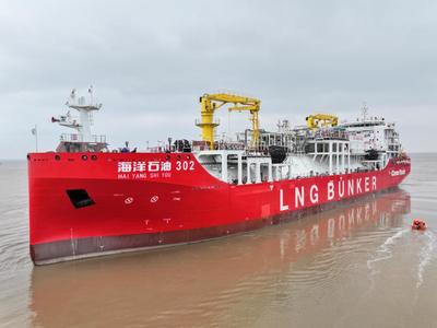 江苏启东：国内首艘12000立方米LNG运输加注船出海试航-人民图片网