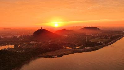 航拍秋日南通狼山国家森林公园日出美景