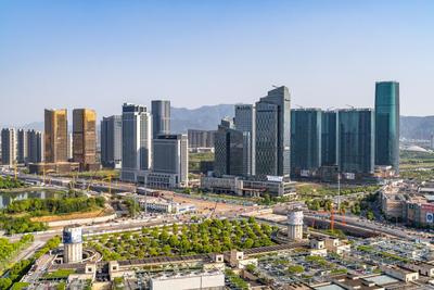 浙江义乌城市风光义乌国际商贸城与cbd建筑群