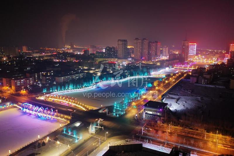 航拍新疆博乐市夜景-人民图片网