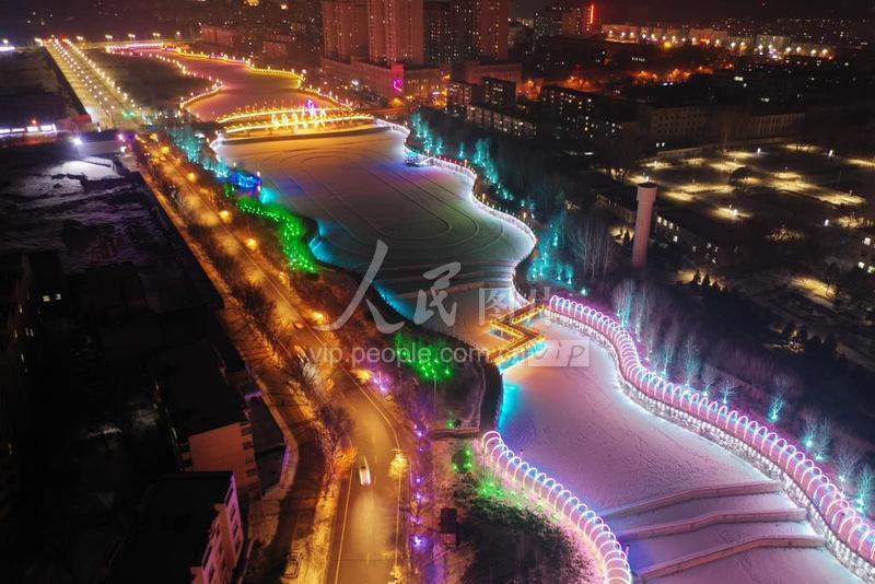 航拍新疆博乐市夜景-人民图片网
