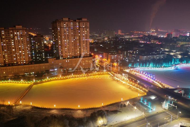 航拍新疆博乐市夜景-人民图片网