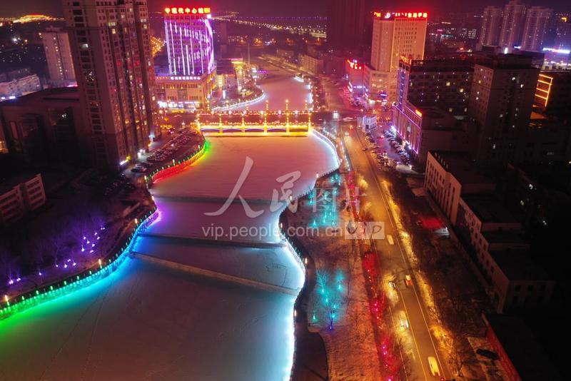 航拍新疆博乐市夜景-人民图片网