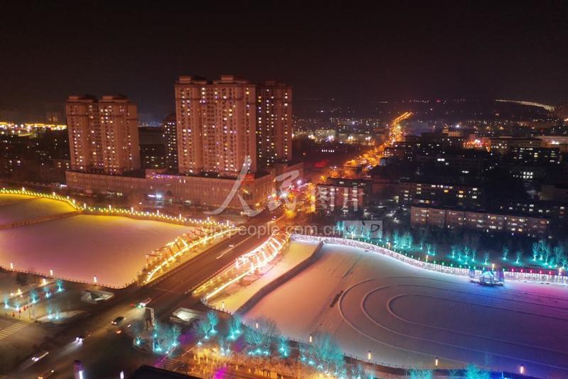 航拍新疆博乐市夜景-人民图片网